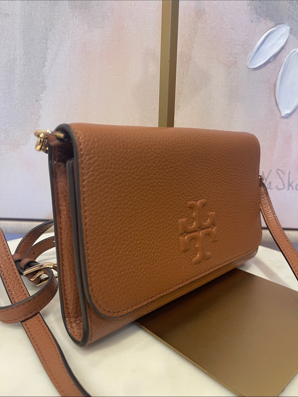 Tory Burch Pebbled Leather Crossbody in Warm Cognac - Picture 3 of 7